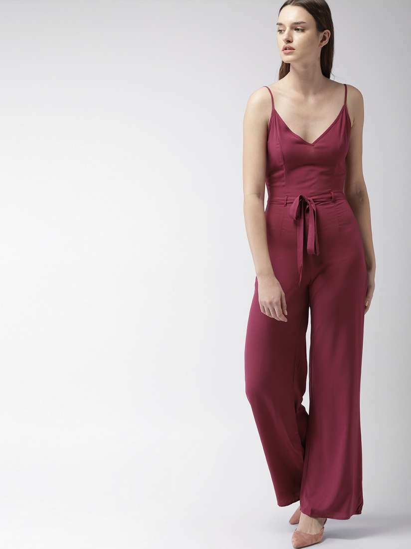 Buy FOREVER 21 Burgundy Solid Basic Jumpsuit Jumpsuit for Women 6934419 Myntra