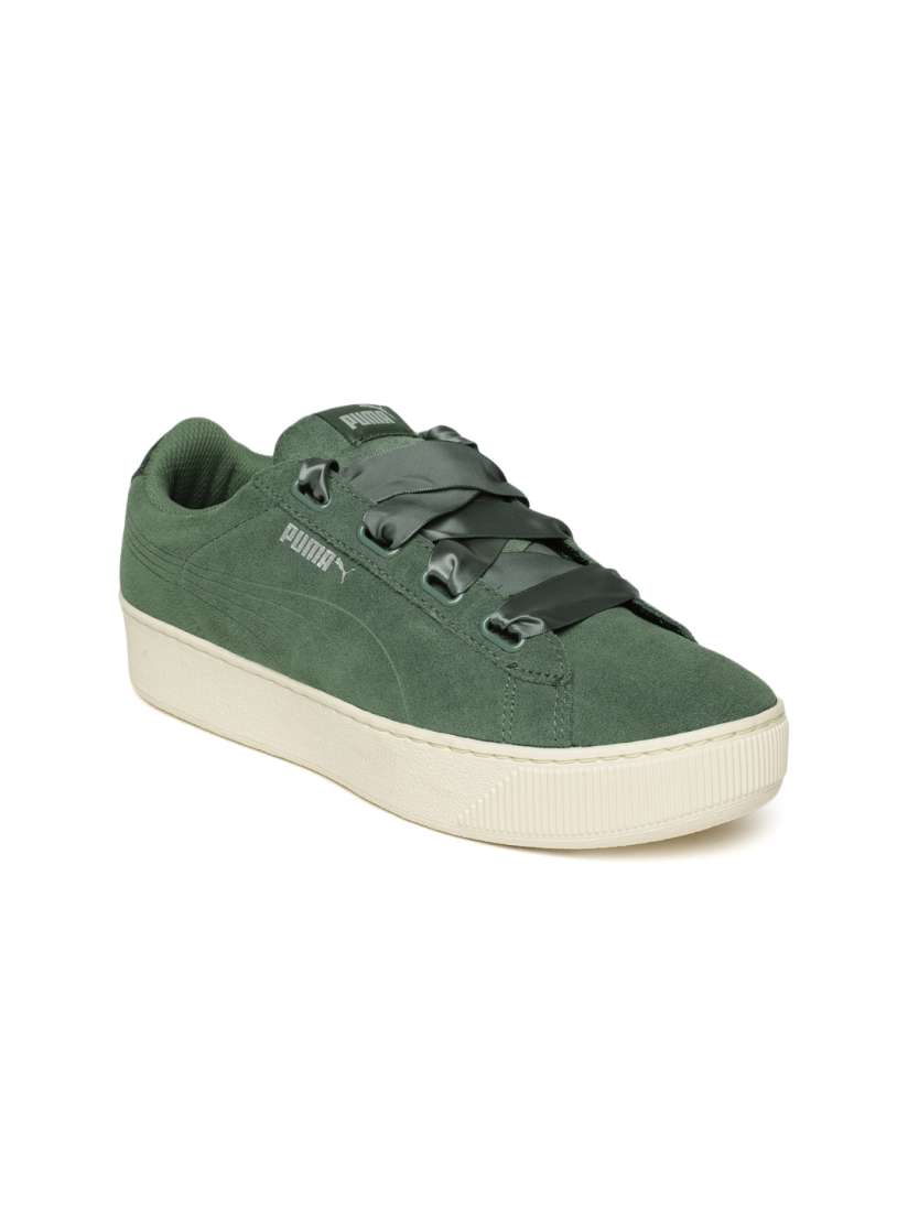 Buy Puma Women Olive Green Vikky Platform Ribbon S Suede Sneakers Casual Shoes for Women 6937056 Myntra