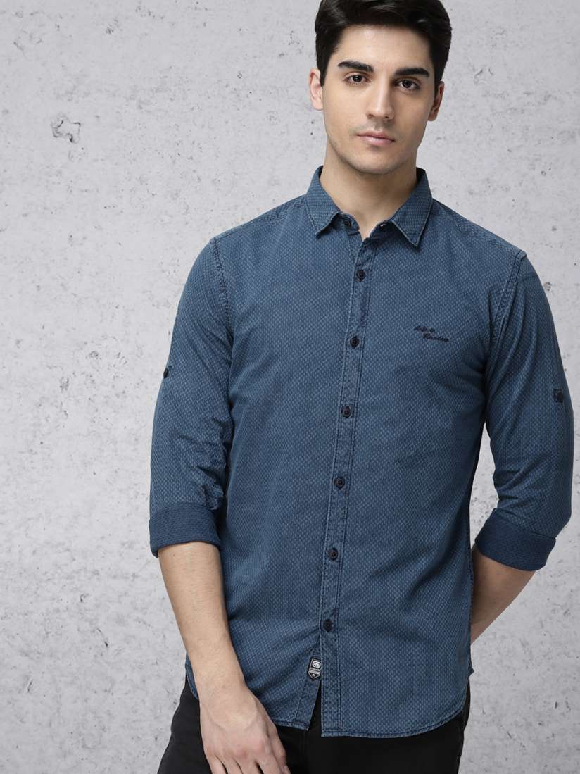 Buy Ecko Unltd Men Blue Slim Fit Self Design Casual Shirt Shirts for Men 6937162 Myntra