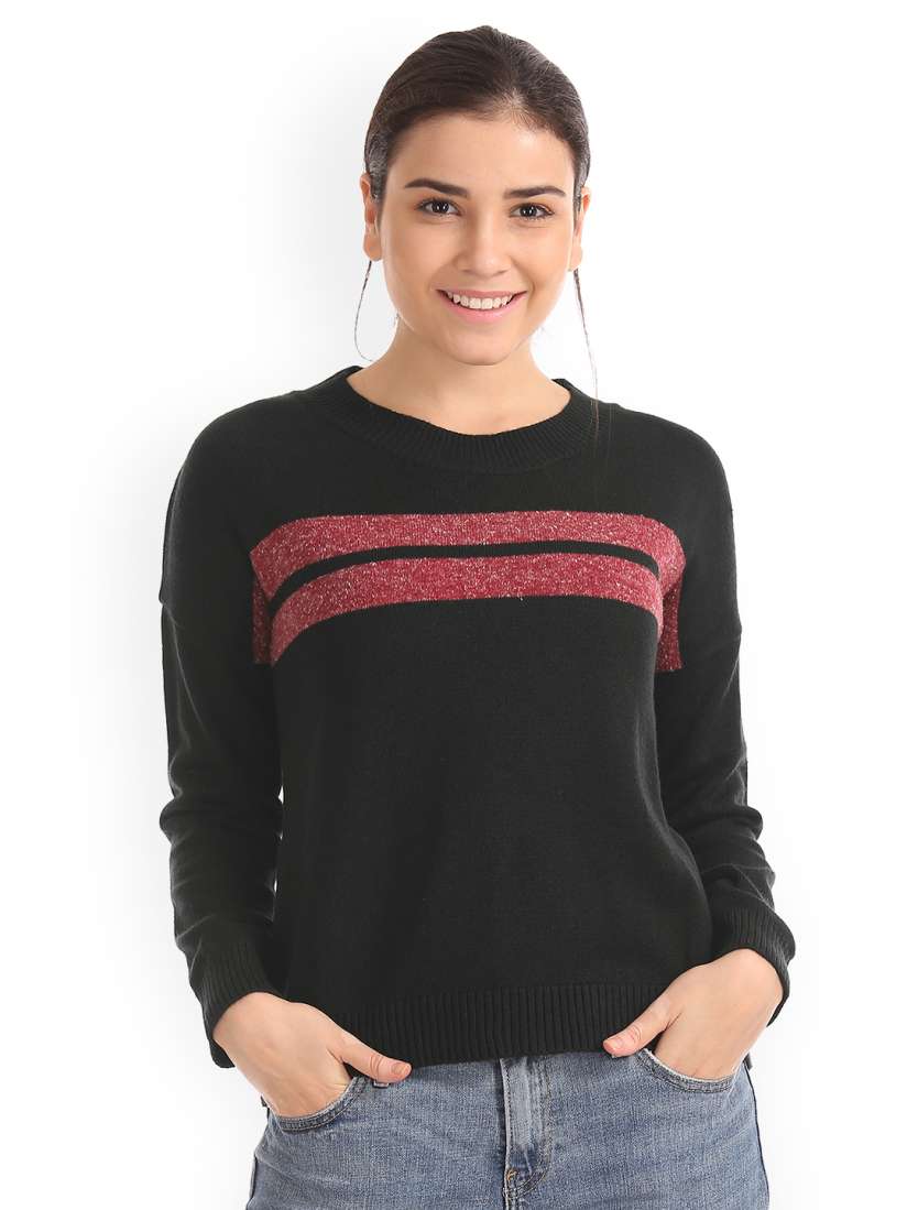 Buy Flying Machine Women Black Red Striped Sweater Sweaters for Women 6939059 Myntra