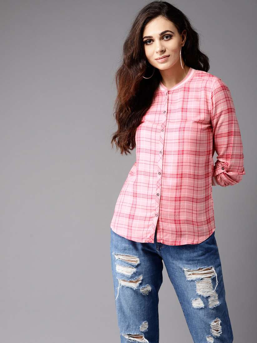 Buy Flying Machine Women Pink Checked Casual Shirt Shirts for Women 6939085 Myntra