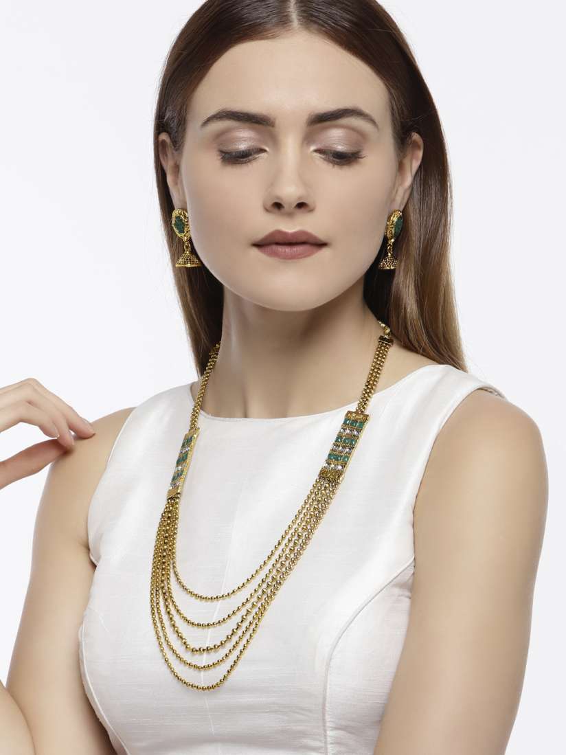 Buy Zaveri Pearls Women Gold Toned Green Traditional Haram Jewellery Set Jewellery Set for Women 6941201 Myntra