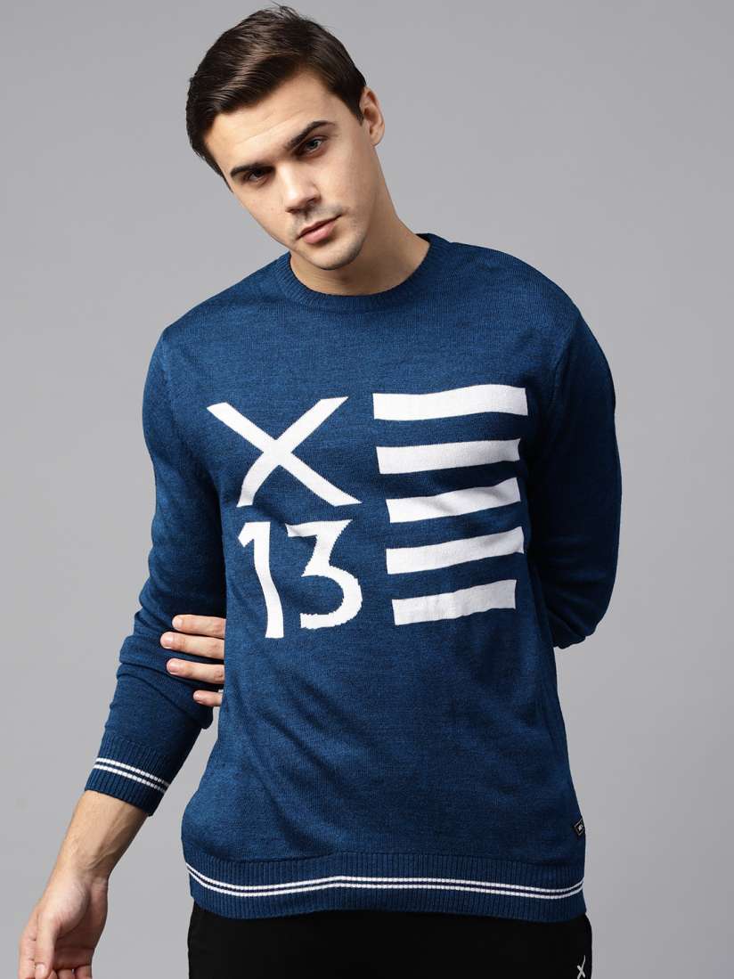 Buy HRX by Hrithik Roshan Men Navy Blue White Printed Pullover Sweaters for Men 6941788 Myntra