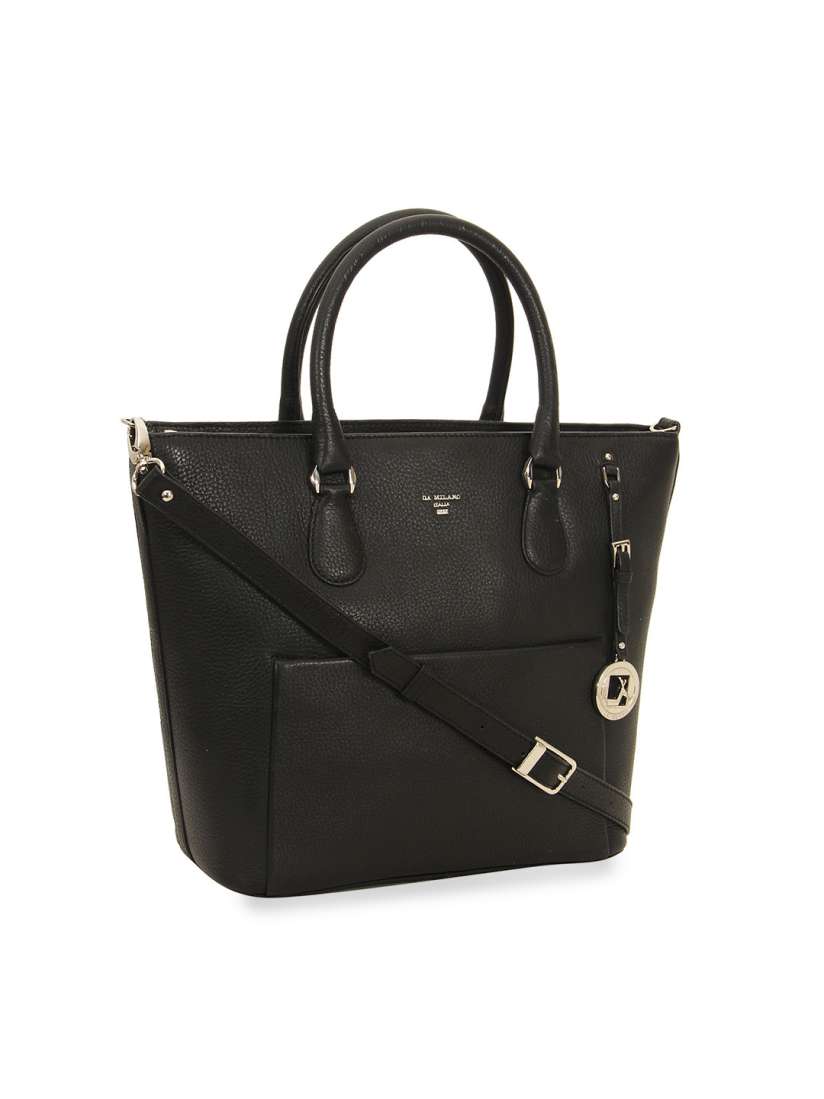 Buy Da Milano Black Textured Genuine Leather Handheld Bag Handbags for Women 6944028 Myntra
