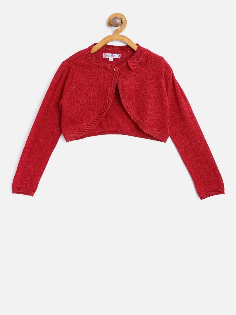 Buy Nauti Nati Red Solid Open Front Shrug with Shimmer Detail Shrug for Girls 6945048 Myntra