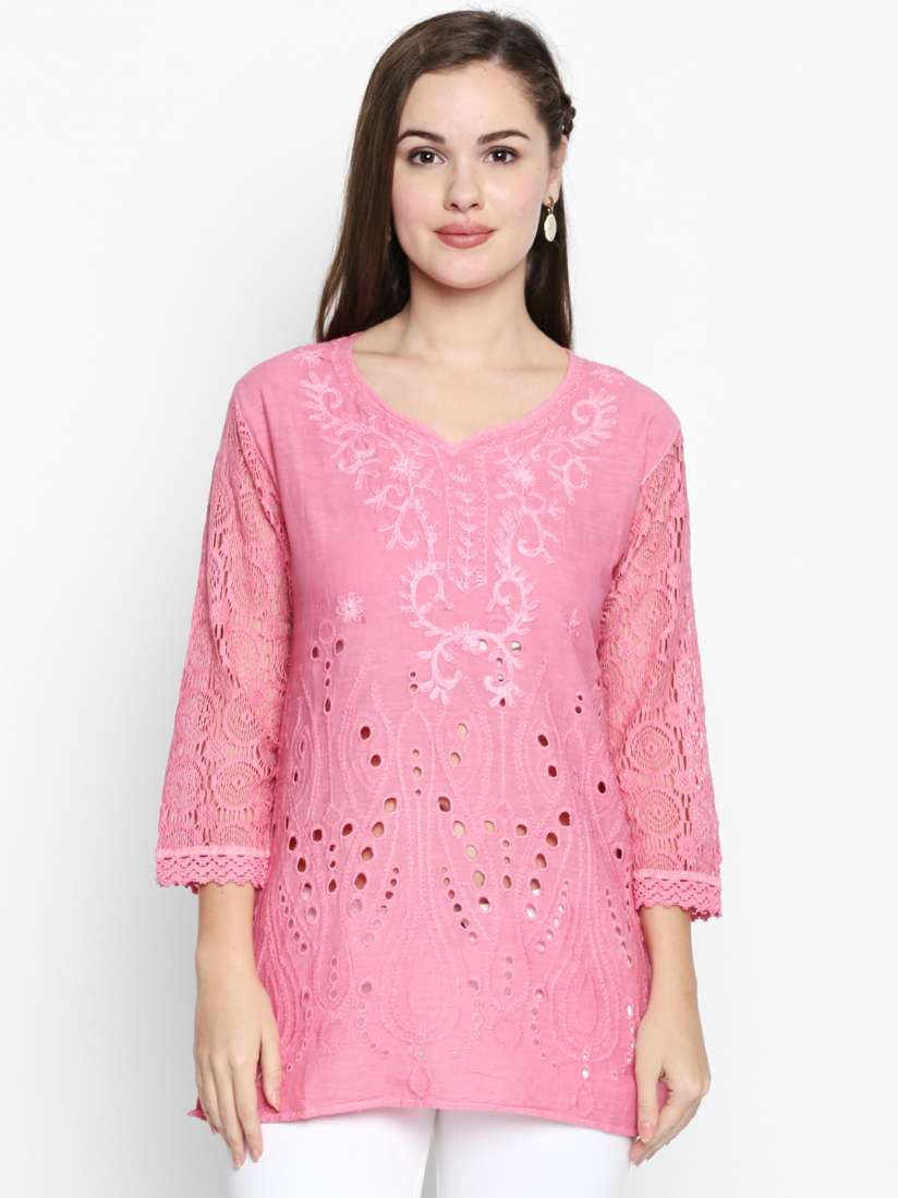 Buy Ishin Women Pink Embroidered Kurti Kurtis for Women 6948750 Myntra