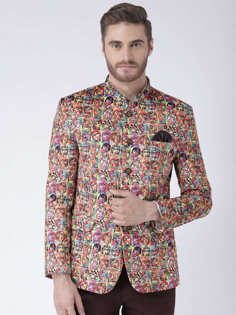 Buy Hangup Multicoloured Printed Slim Fit Bandhgala Blazer Blazers for Men 6958770 Myntra