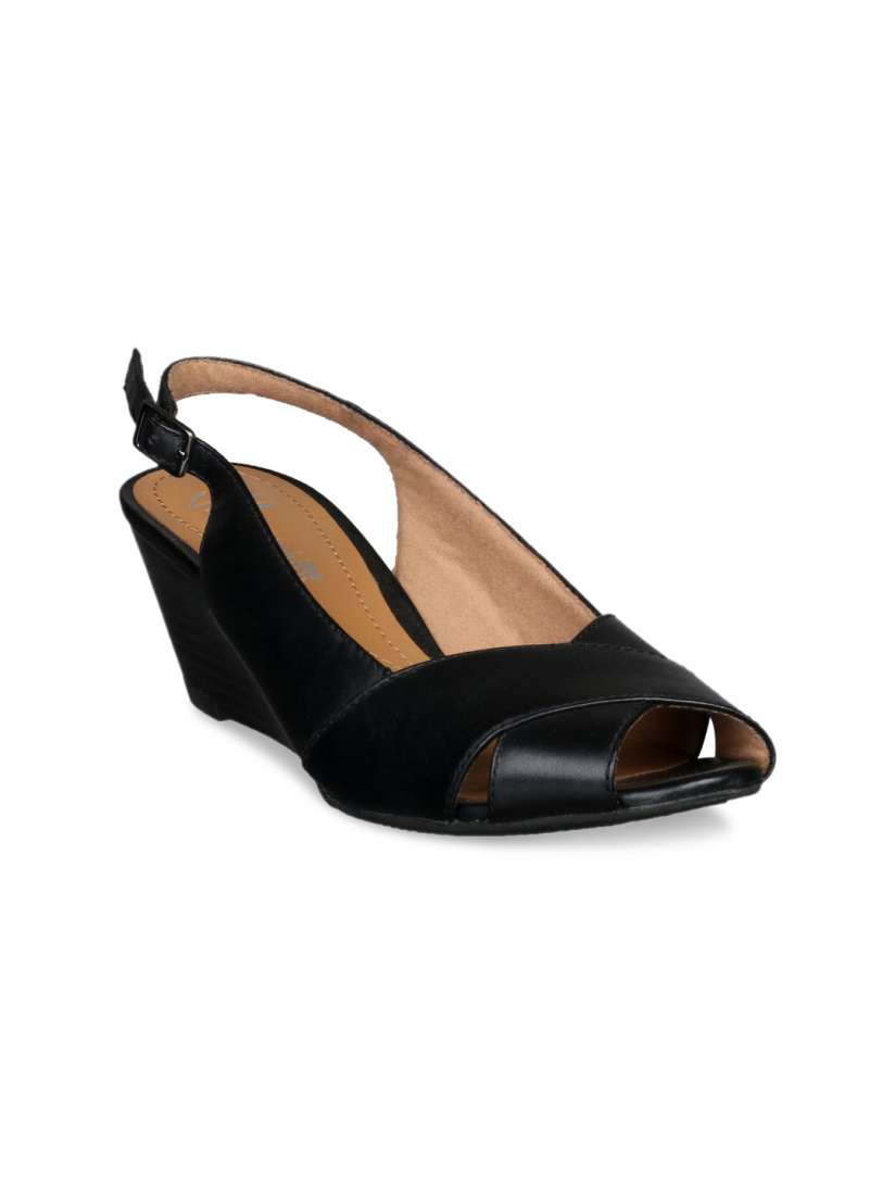 Buy Clarks Women Black Solid Peep Toes Leather Wedges Heels for Women 6961010 Myntra