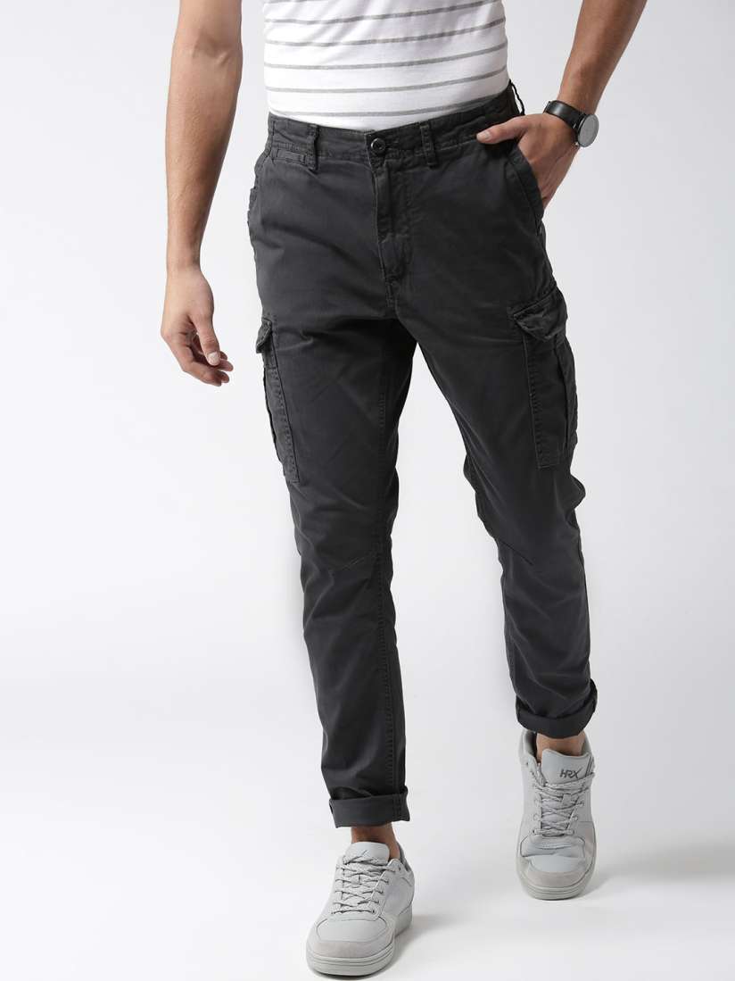 Buy Superdry Men Charcoal Grey Regular Fit Solid Cargos Trousers for Men 6971231 Myntra