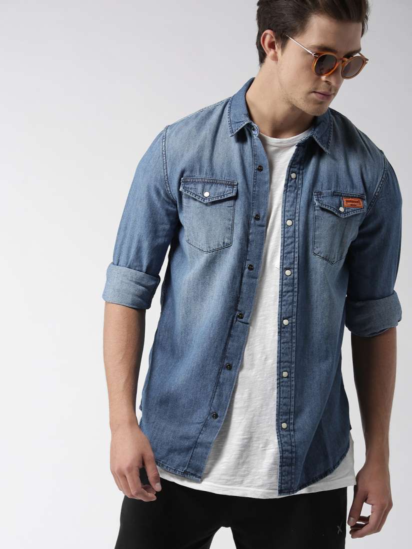 Buy Superdry Men Blue Regular Fit Faded Denim Shirt Shirts for Men 6971724 Myntra