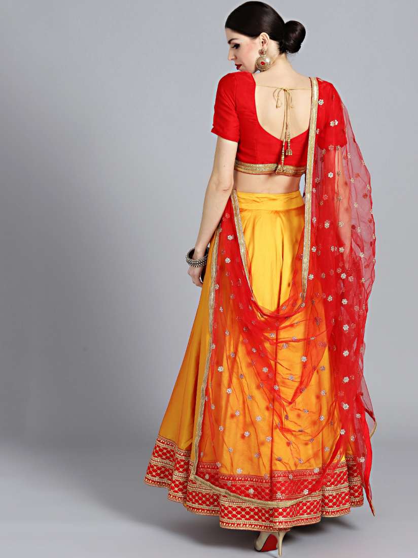 Buy Bollywood Vogue Red Yellow Made To Measure Lehenga Choli Lehenga Choli for Women 6971975 Myntra