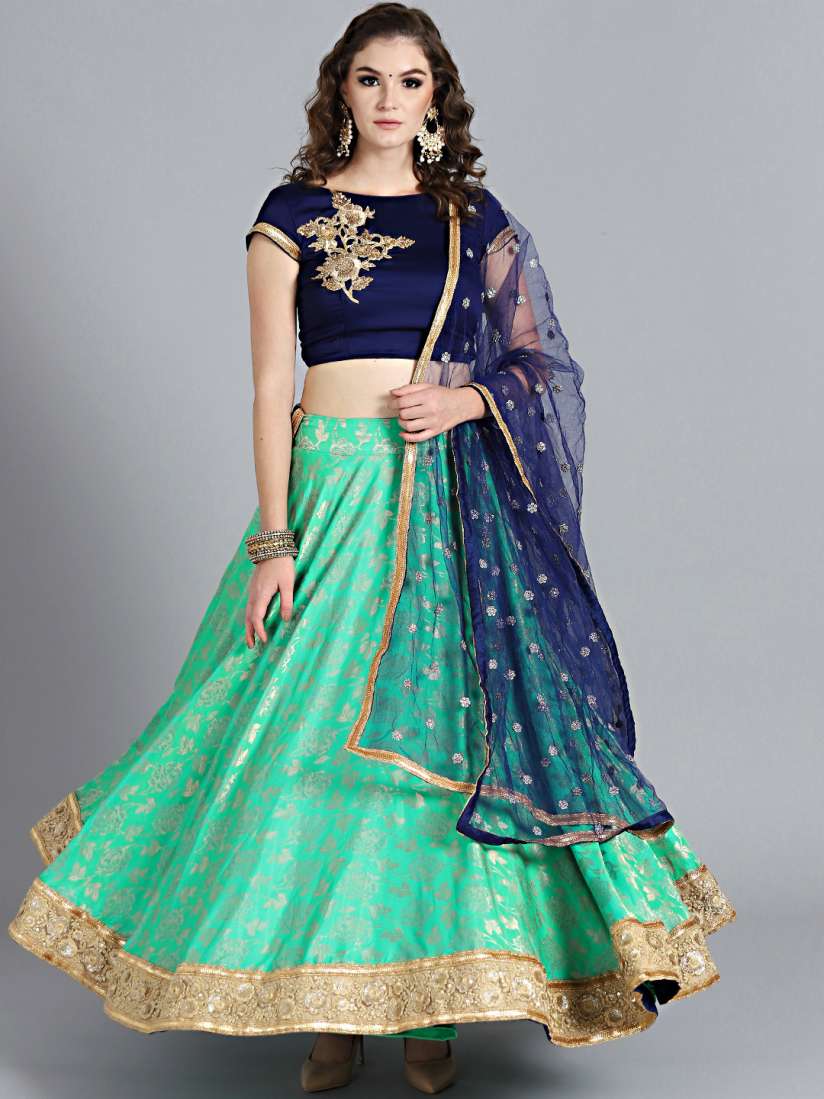 Buy Bollywood Vogue Navy Blue Green Made To Measure Lehenga Choli Lehenga Choli for Women 6972048 Myntra