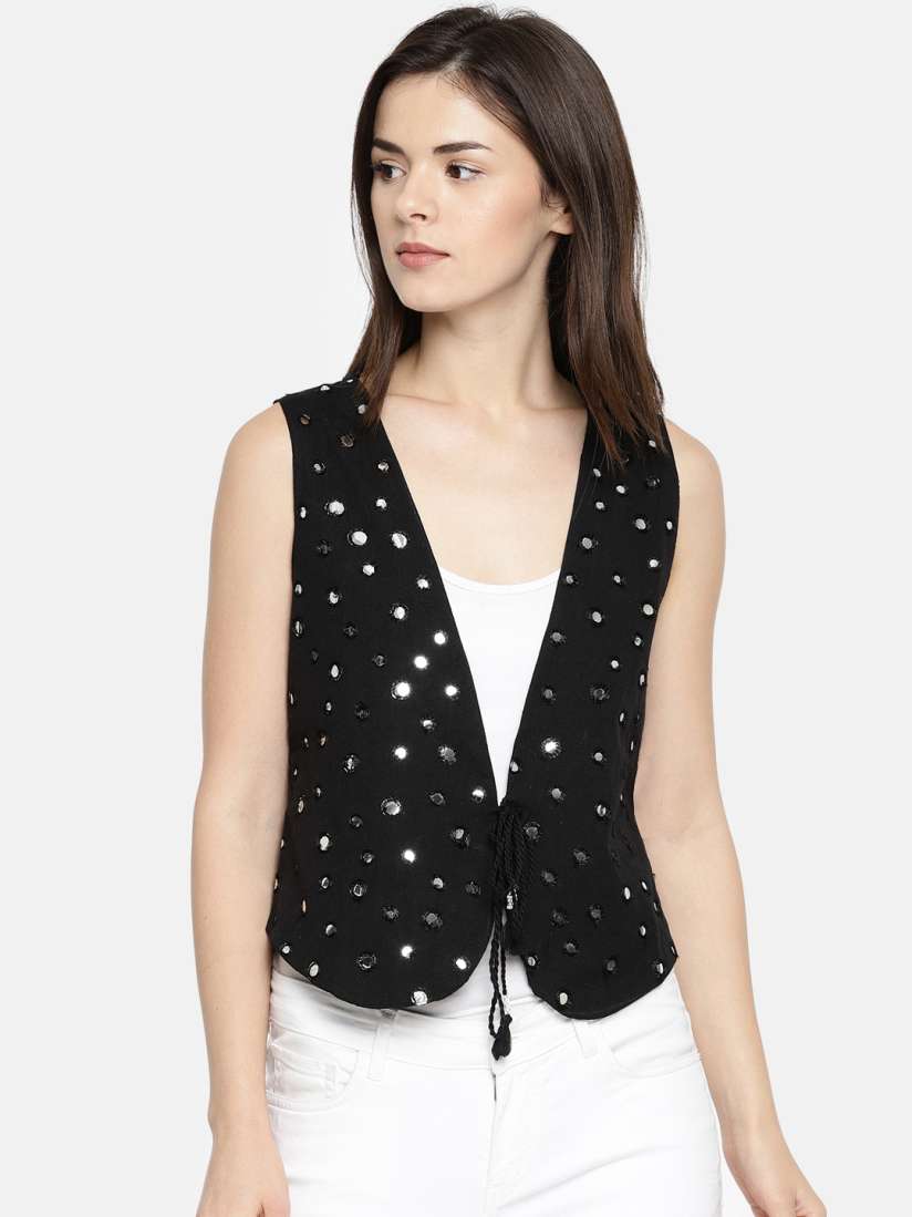 Buy Colour Me by Melange Black Ethnic Waistcoat Waistcoat for Women 6974463 Myntra