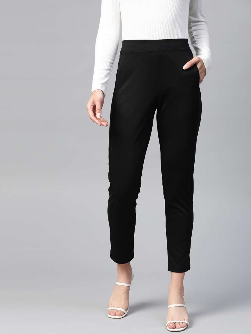 Buy Aurelia Women Black Solid Cropped Treggings Jeggings for Women 6975622 Myntra