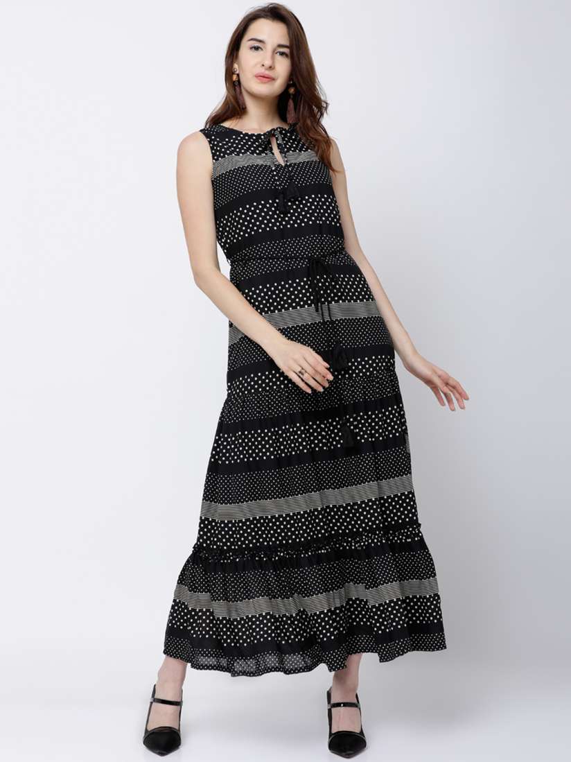 Tokyo talkies black printed maxi dress top