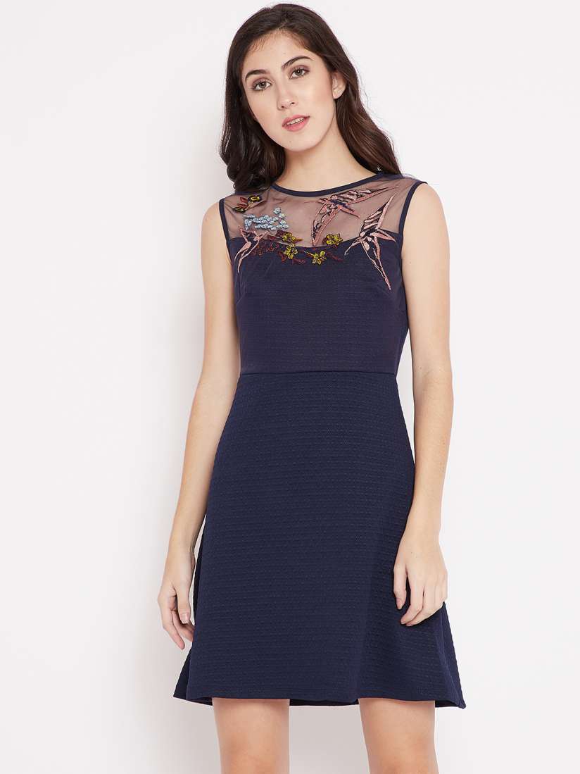 Buy Madame Women Navy Blue Self Design Fit and Flare Dress Dresses for Women 6978562 Myntra