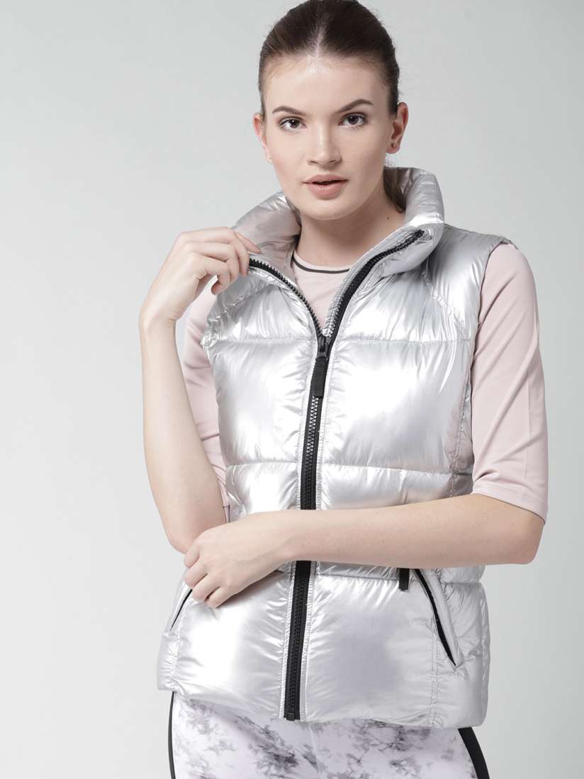 Buy FOREVER 21 Women Silver Solid Padded Sports Jacket Jackets for Women 6979444 Myntra
