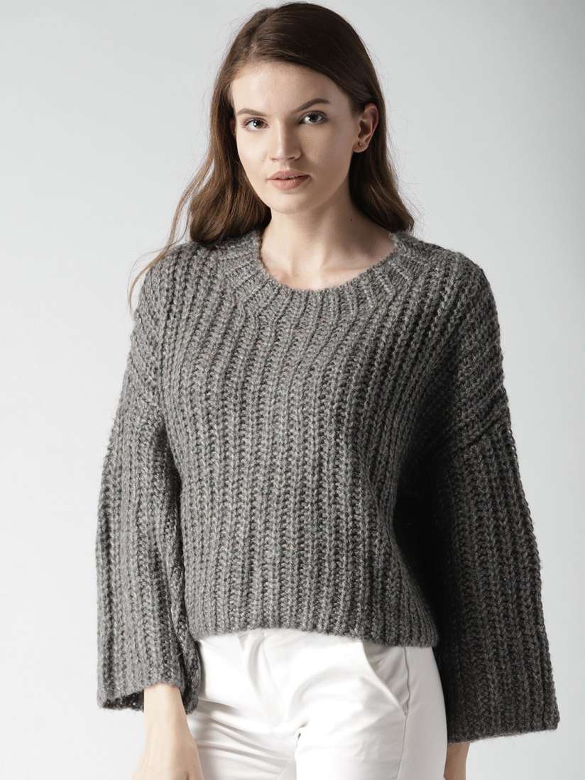 Buy FOREVER 21 Women Grey Solid Sweater Sweaters for Women 6979511 Myntra