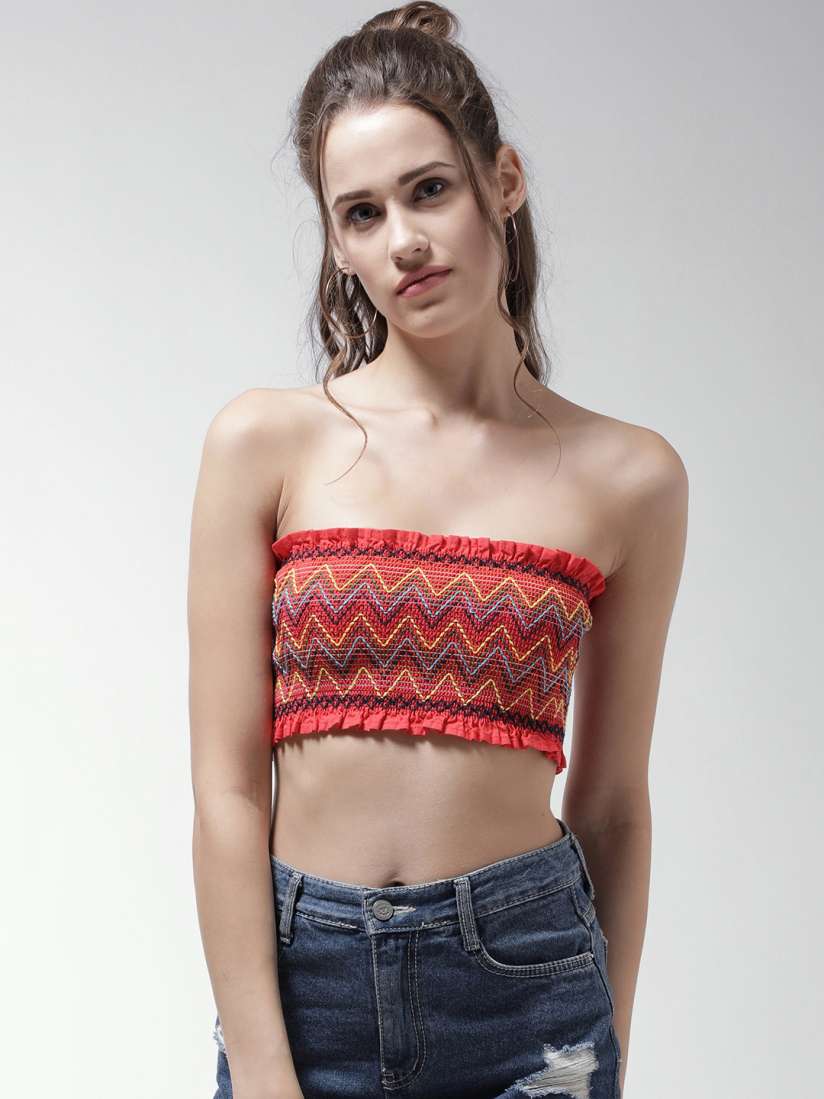 Buy FOREVER 21 Women Red Embroidered Smocked Tube Crop Pure Cotton Top Tops for Women 6979621 Myntra