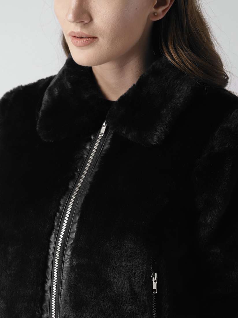 Forever 21 black fur jacket deals