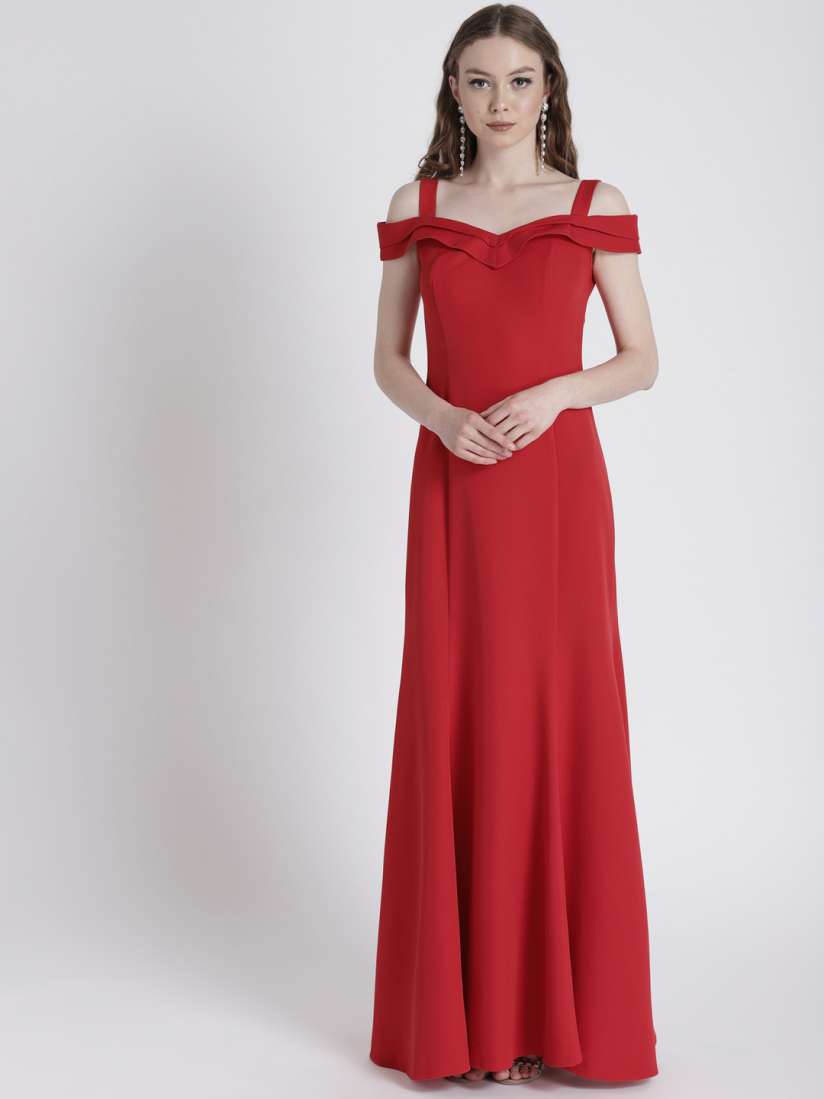Buy FabAlley Women Red Solid Strappy Off Shoulder Maxi Dress Dresses for Women 6980322 Myntra