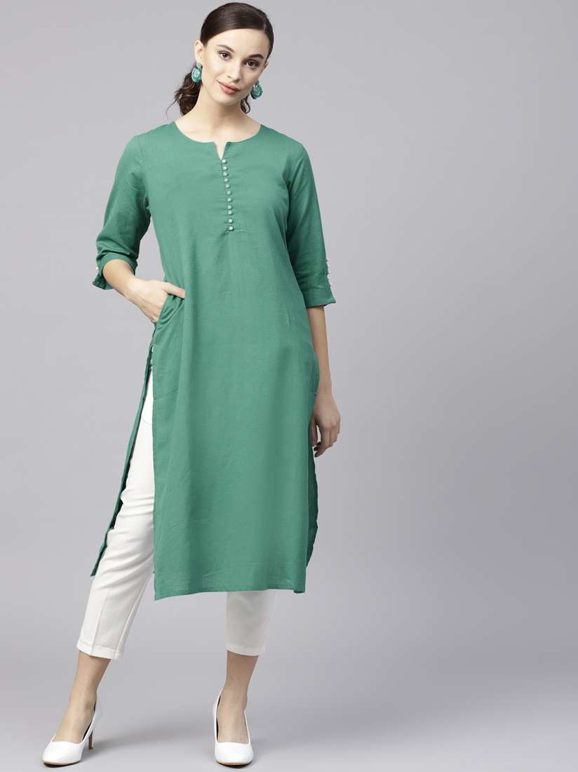 Buy Shree Women Turquoise Green Solid Straight Kurta Kurtas for Women 6984941 Myntra