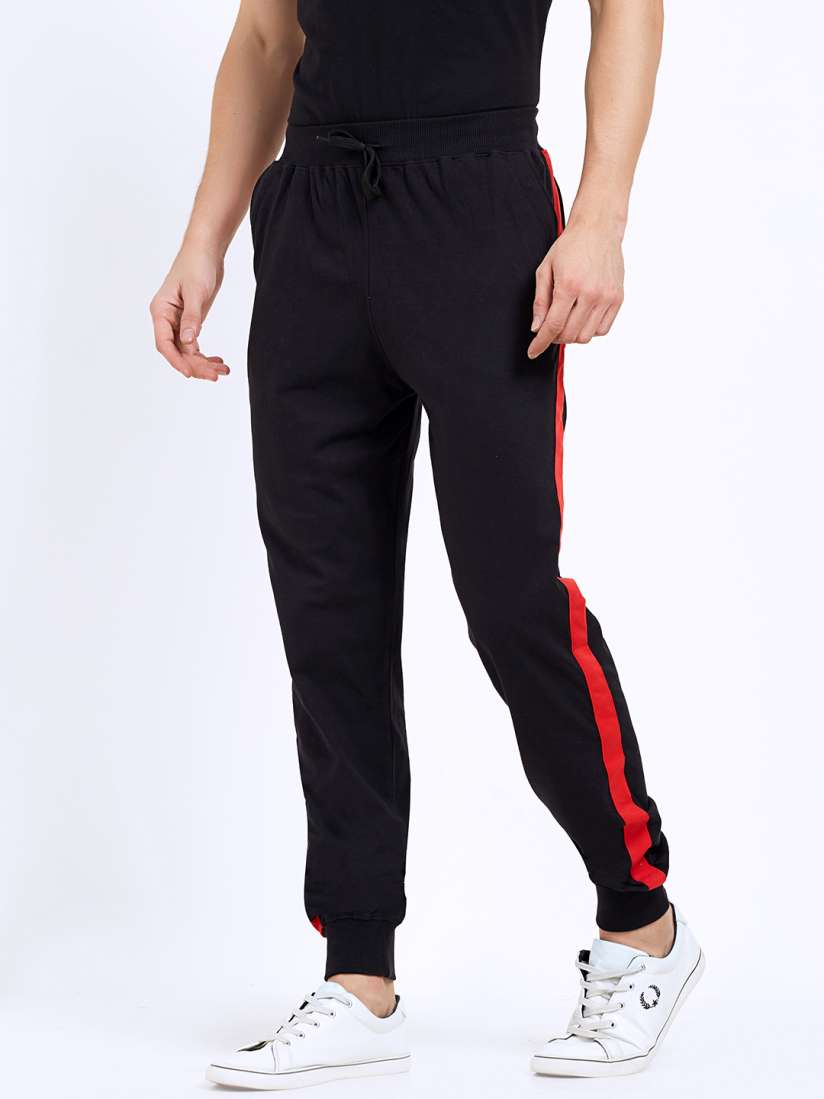 Buy Maniac Men s Red Striped Black Cotton Joggers Track Pants for Men 6992303 Myntra