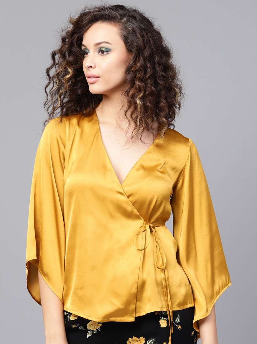 Mustard yellow wrap top new arrivals