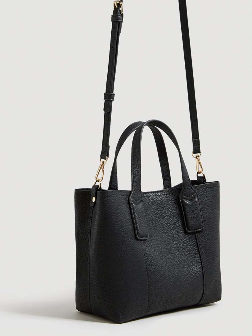 Mango black solid handheld bag with detachable sling strap cheap