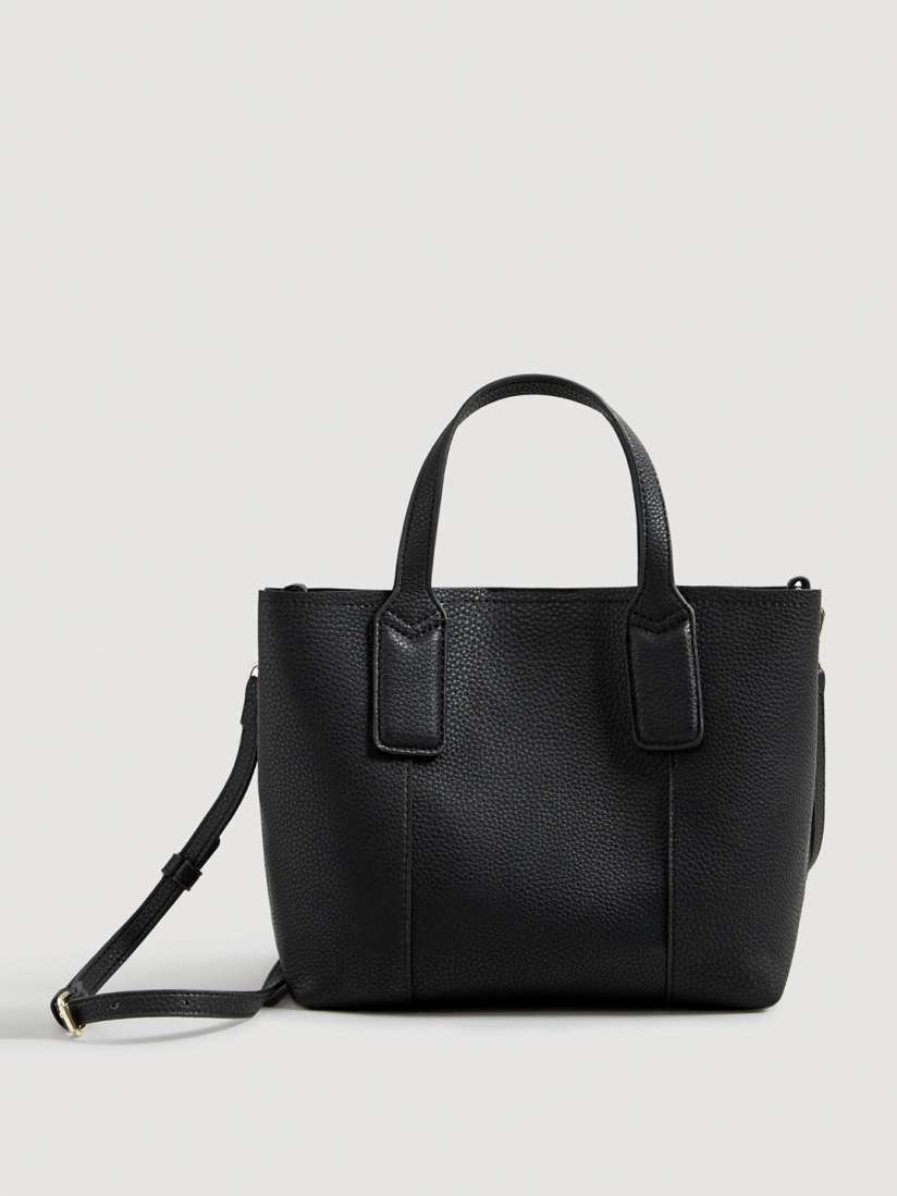 Mango black solid handheld bag with detachable sling strap clearance