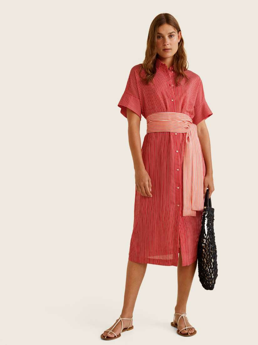 Mango red striped dress cheap