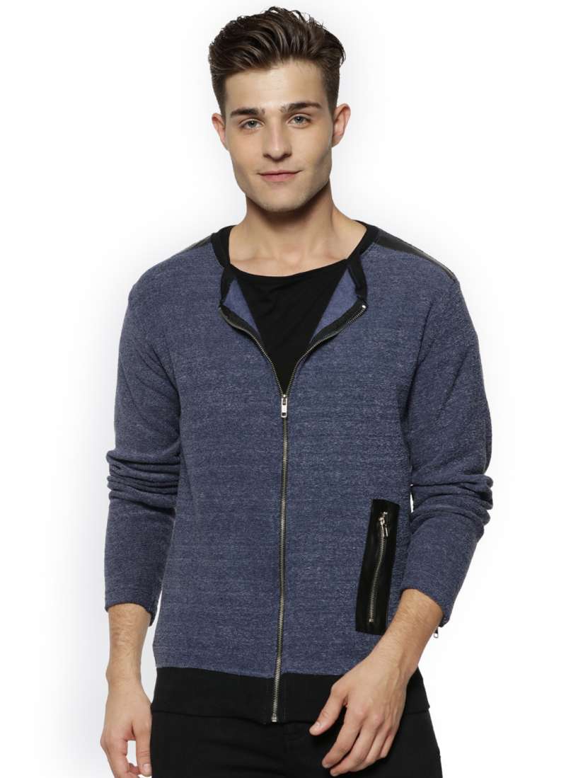 Buy Campus Sutra Men Blue Solid Collarless Bomber Jacket Jackets for Men 6996792 Myntra