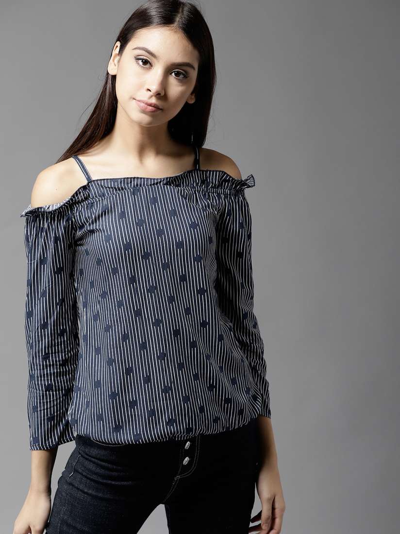 Navy and white bardot top new arrivals
