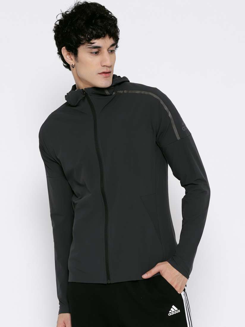 Buy ADIDAS Originals Men Charcoal Grey Solid Z.N.E. Running Hooded Jacket Jackets for Men 7010859 Myntra