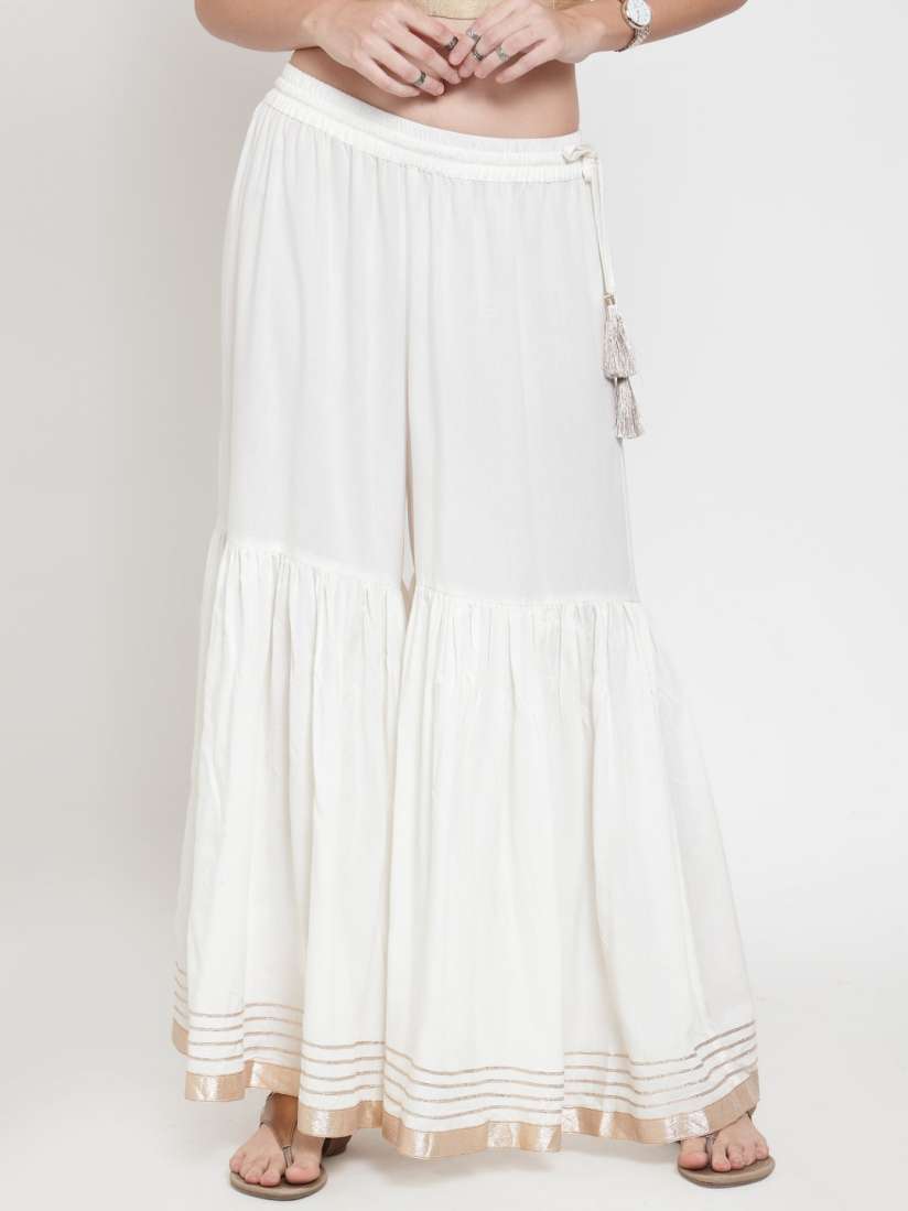 Buy Off White Solid Palazzo With Gota Border Palazzos for Women 7030343 Myntra