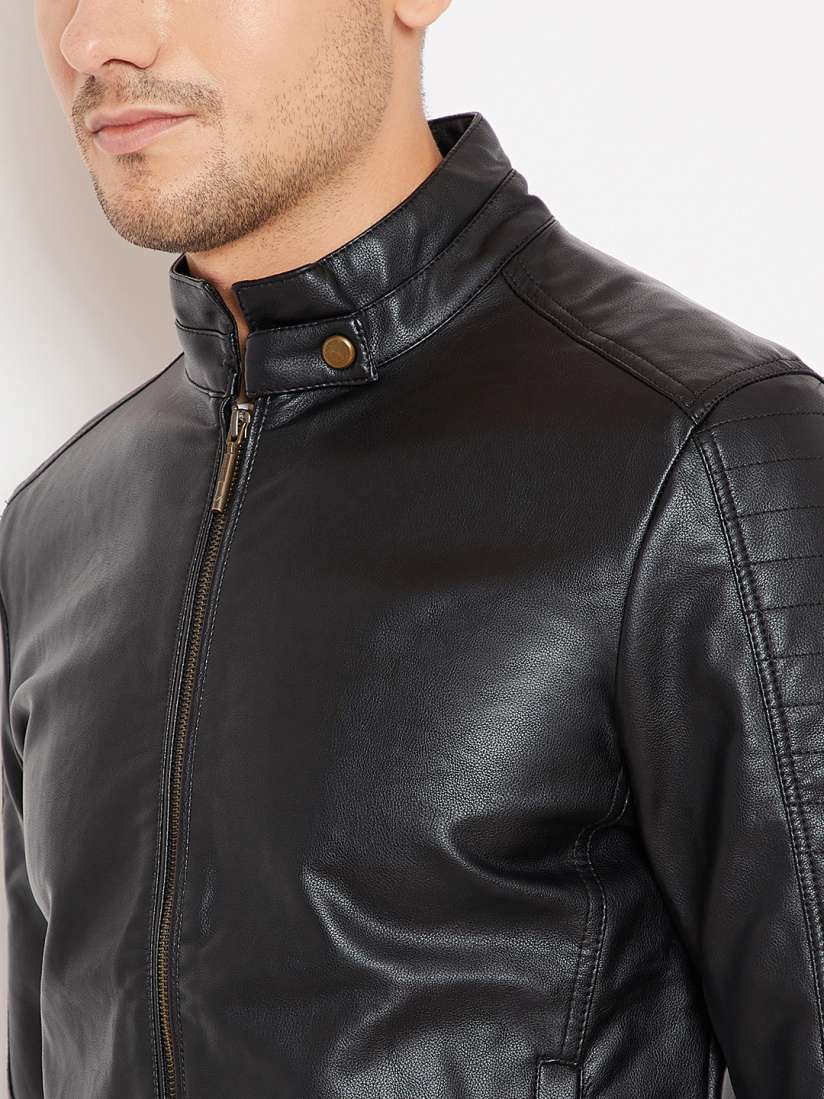 Buy Wills Lifestyle Men Black Solid Biker Jacket Jackets for Men 7030817 Myntra