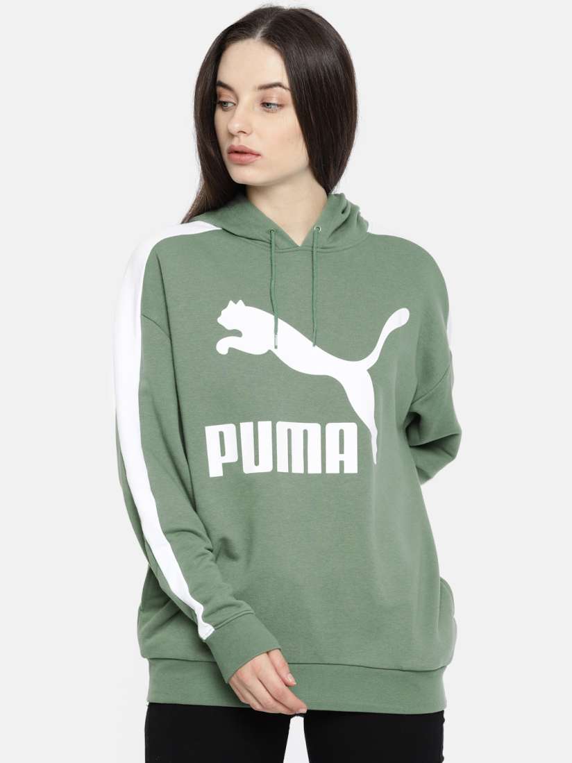 Buy Puma Women Green Printed Classics Logo T7 Hoody Sweatshirt Sweatshirts for Women 8210525 Myntra