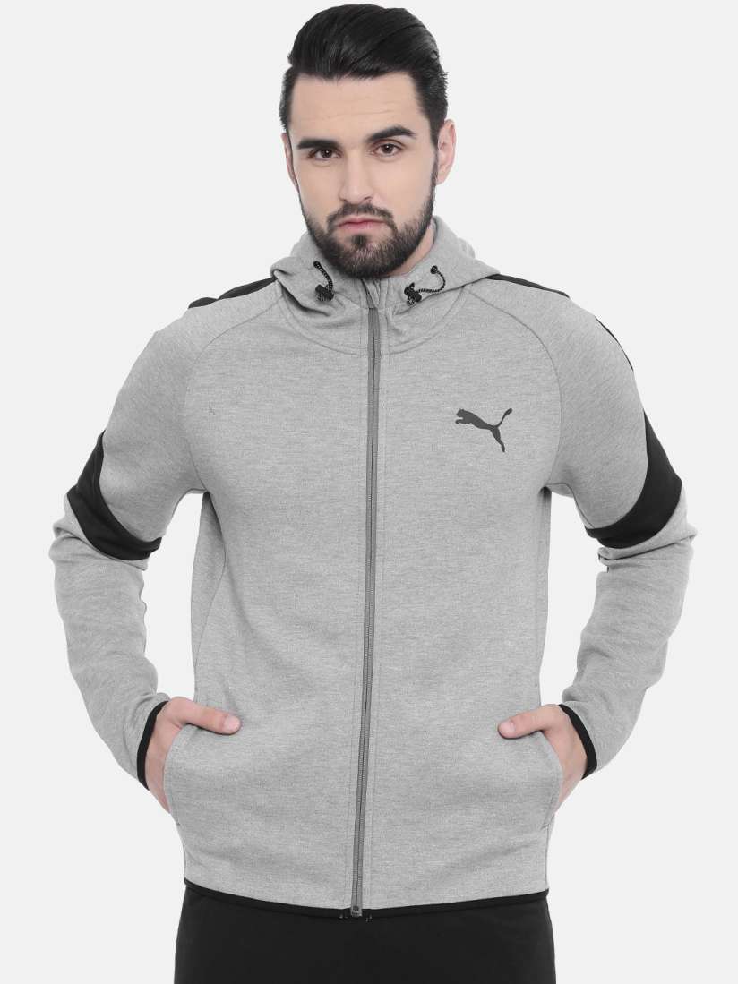 Buy Puma Men Grey Melange Slim Fit Evostripe Core FZ Solid Sporty Track Jacket Jackets for Men 7033469 Myntra