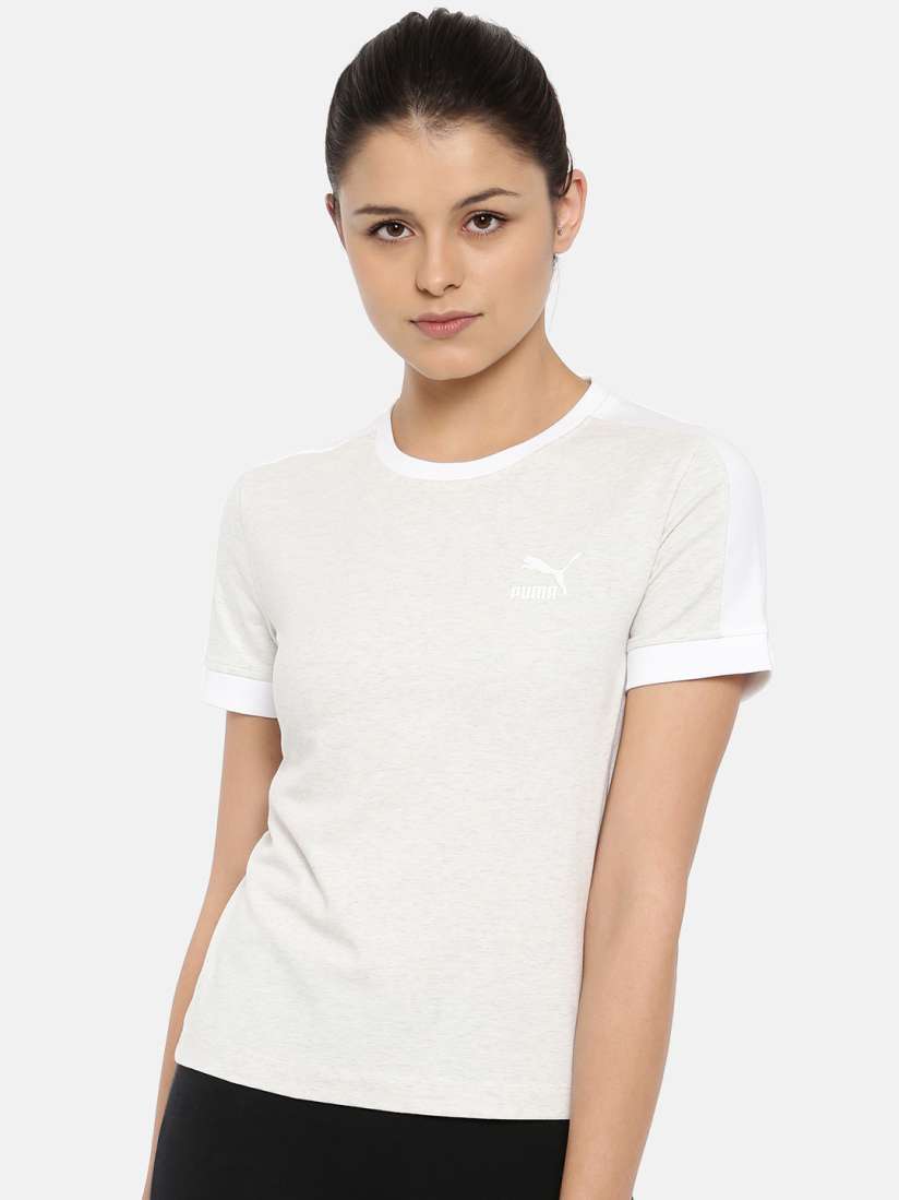 Buy Puma Women Grey Classics Tight T7 Solid Round Neck T shirt Tshirts for Women 7034414 Myntra