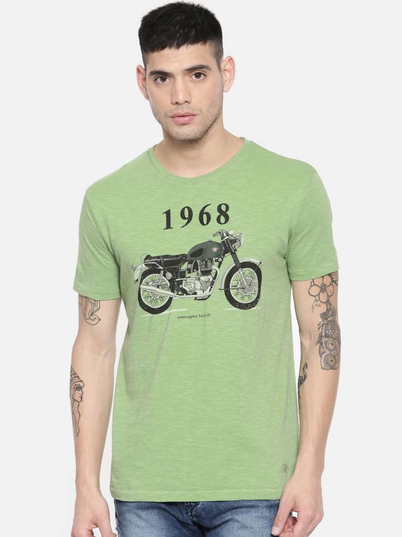 Buy Royal Enfield Men Green Printed Round Neck Pure Cotton T shirt Tshirts for Men 7035917 Myntra