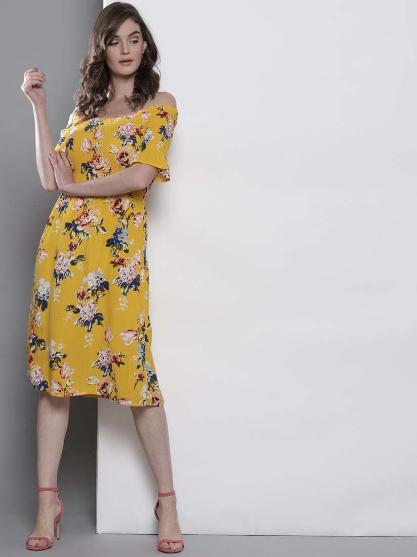 Buy DOROTHY PERKINS Women Petite Mustard Yellow Printed A Line Dress Dresses for Women 7036505 Myntra