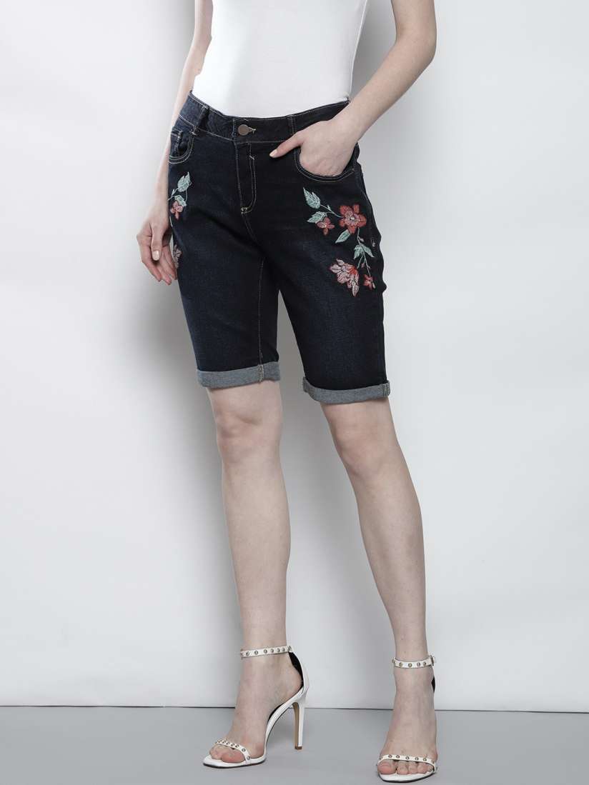 Buy DOROTHY PERKINS Women Navy Blue Embroidered Regular Fit Denim Shorts Shorts for Women 7036525 Myntra