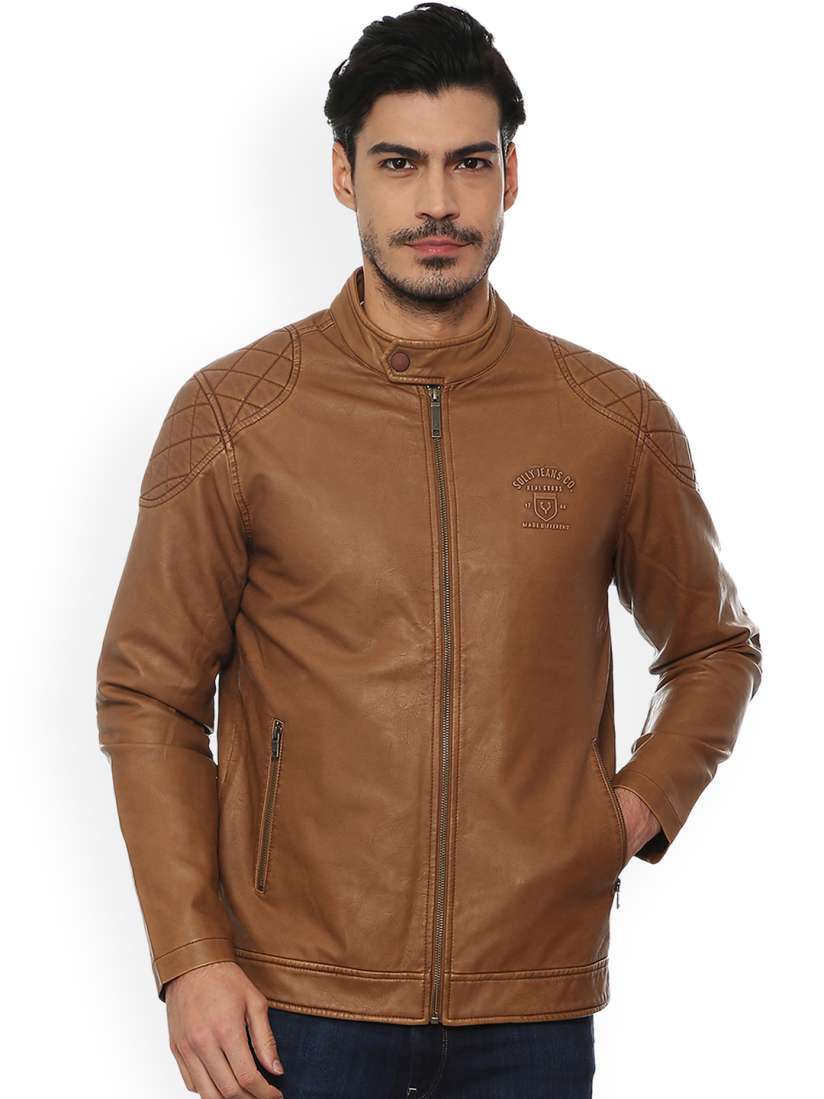 Buy Allen Solly Sport Men Brown Solid Leather Jacket Jackets for Men 7037664 Myntra