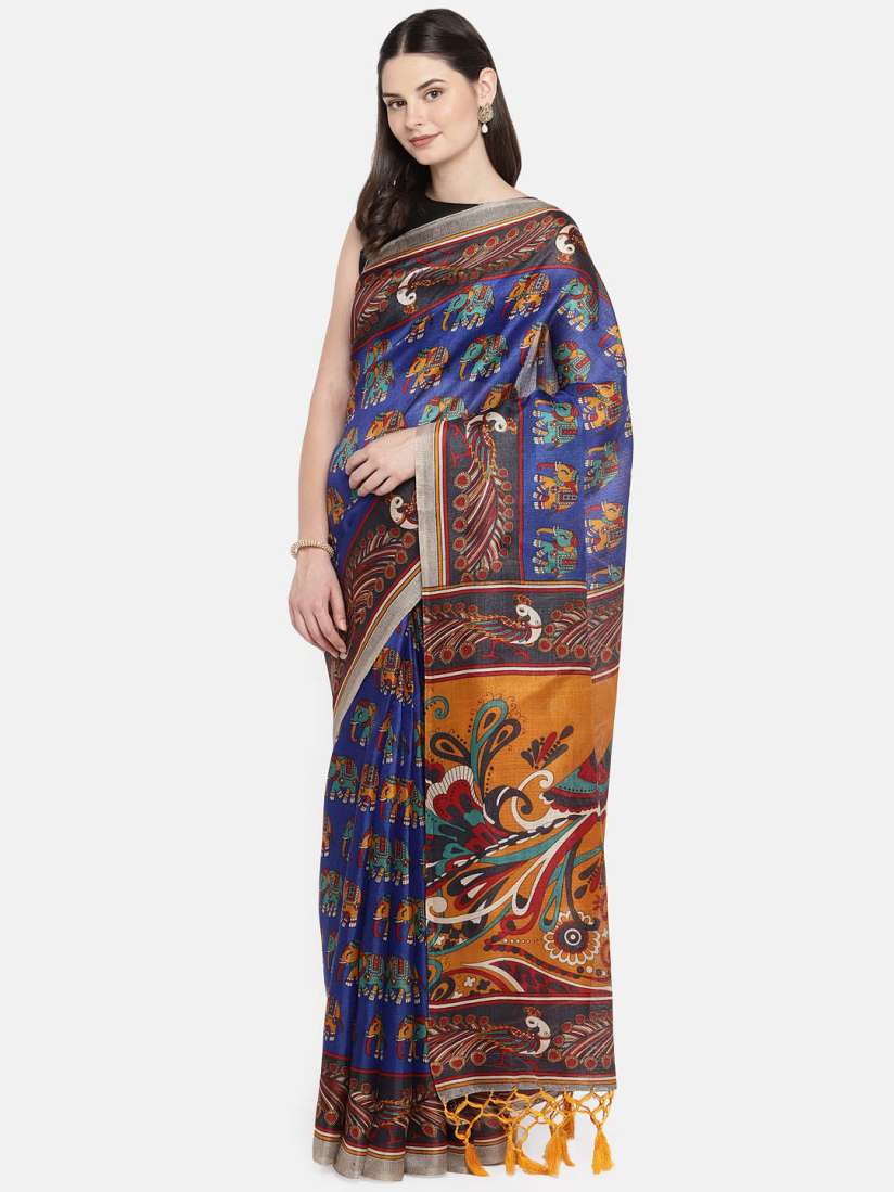 Buy Rani Saahiba Navy Blue Red Art Silk Printed Bhagalpuri Saree Sarees for Women 7040244 Myntra