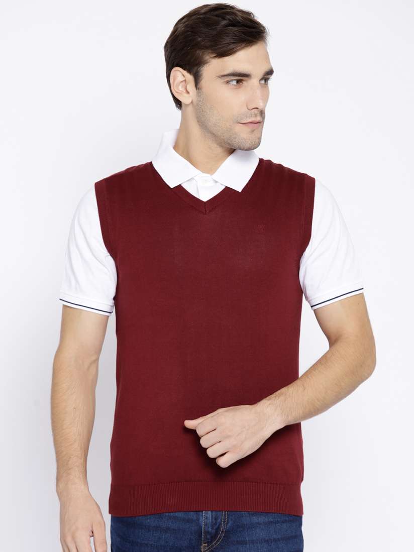 Buy Van Heusen Men Maroon Solid Sweater Vest Sweaters for Men 7045955 Myntra