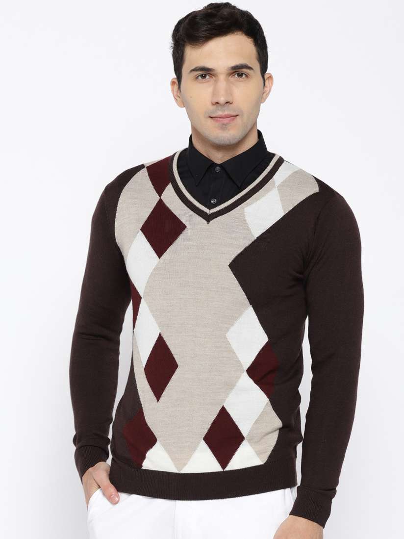 Buy Van Heusen Men Brown Beige Self Design Sweater Sweaters for Men 7046165 Myntra