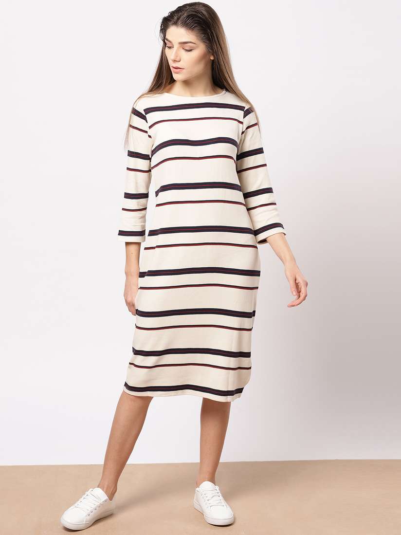 Myntra Striped T Shirt Midi Dress Ether Women Olive Green Striped