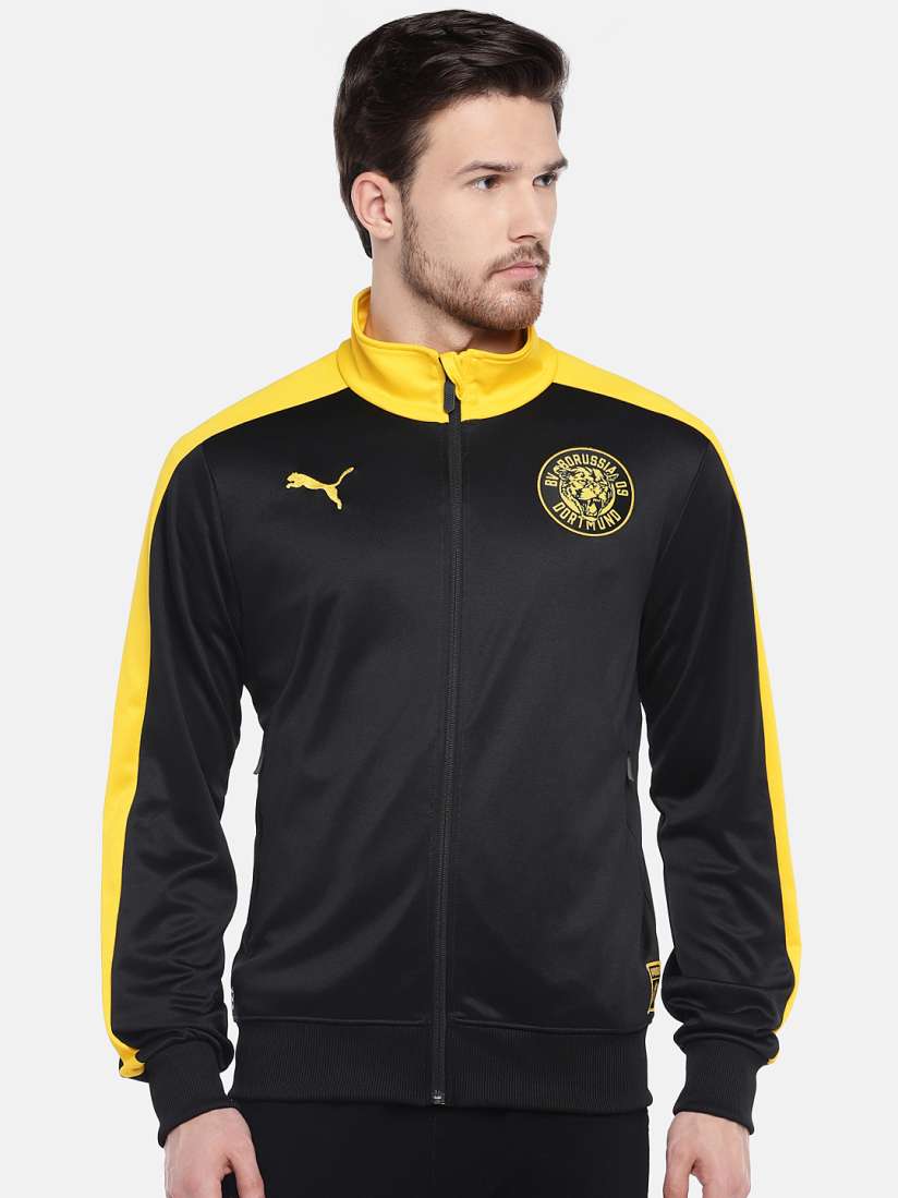 Buy Puma Men Black Yellow Solid BVB T7 Football Jacket Jackets for Men 7072763 Myntra