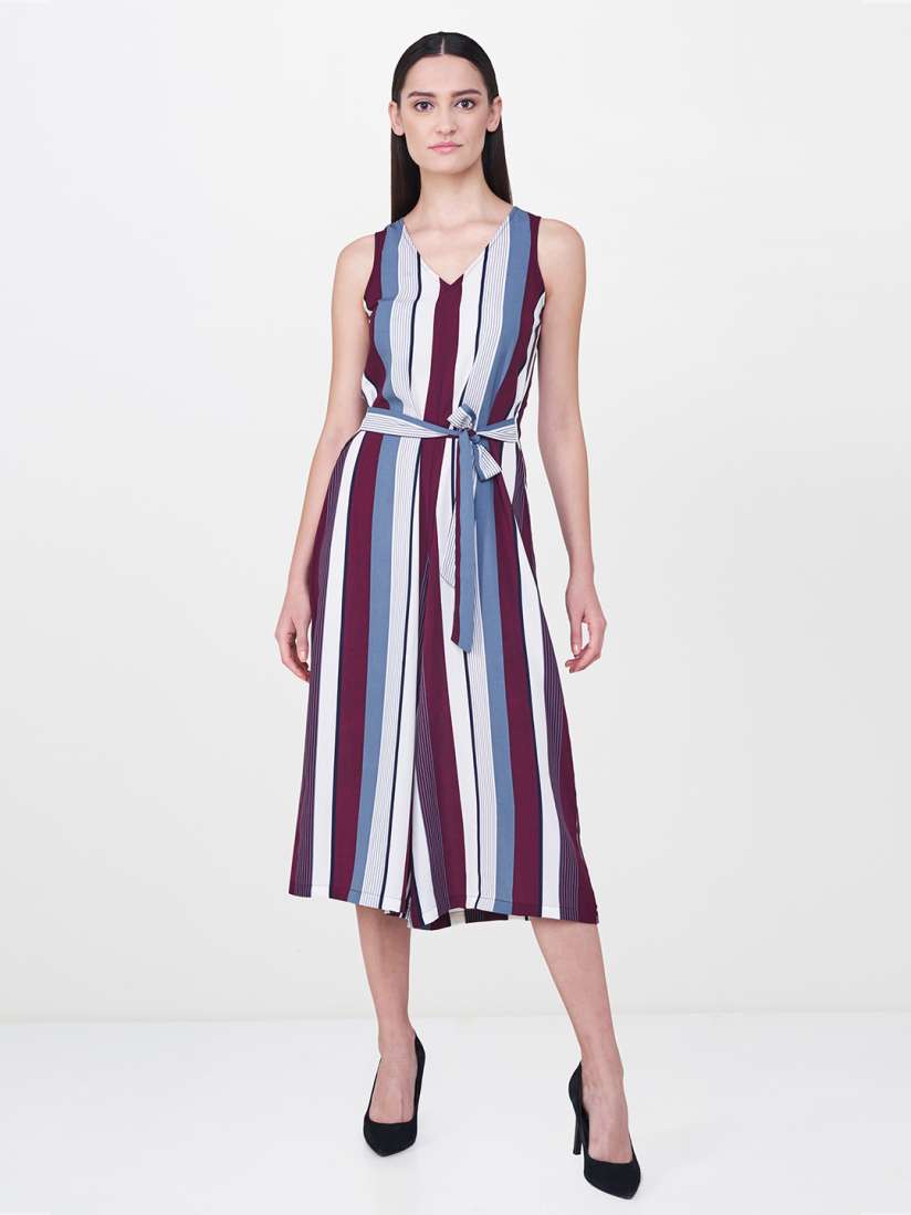 Buy AND White Burgundy Striped Culotte Jumpsuit Jumpsuit for Women 7073579 Myntra