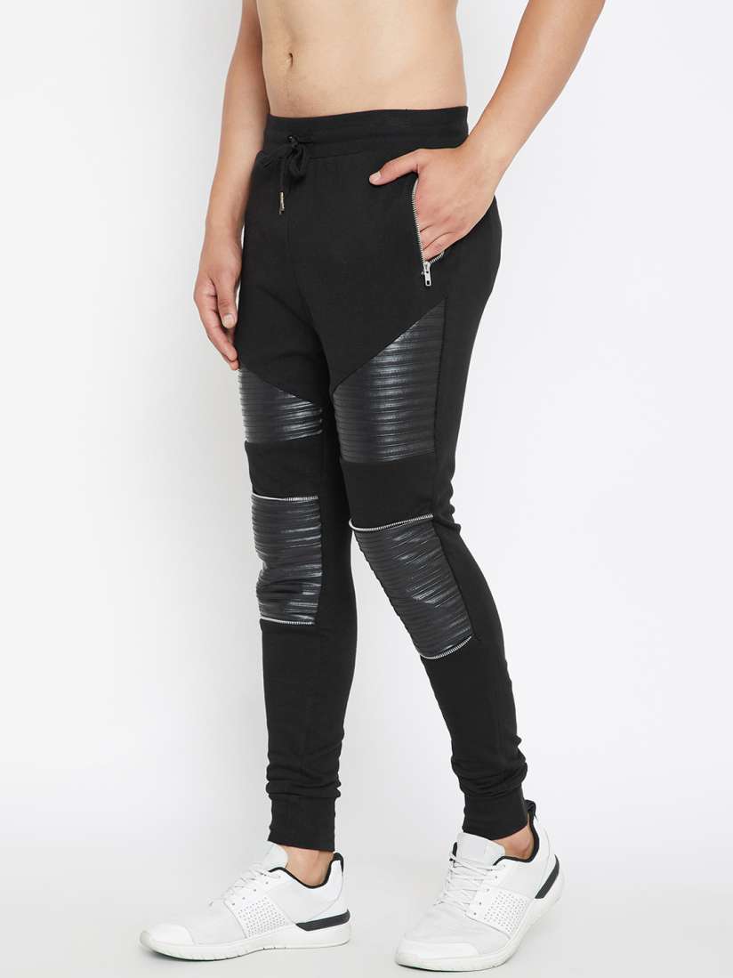 Buy FUGAZEE Men Black Slim Fit Faux Leather Biker Joggers Track Pants for Men 7080774 Myntra